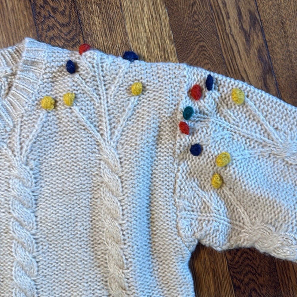 Anthropologie Pepaloves cable sweater with Pom-poms, NWOT, Medium, Cream - Picture 3 of 6